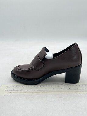 Maiyang Light Brown Block Mid Heel Platform Loafers Round Toe Slip on Party Pump